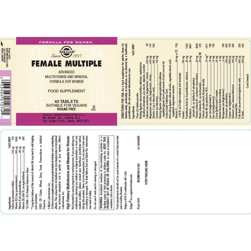 Solgar Female Multiple 60 Tablets - Image 3