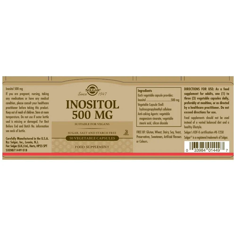 Solgar Inositol 500 mg 50 Vegetable Capsules - Image 2