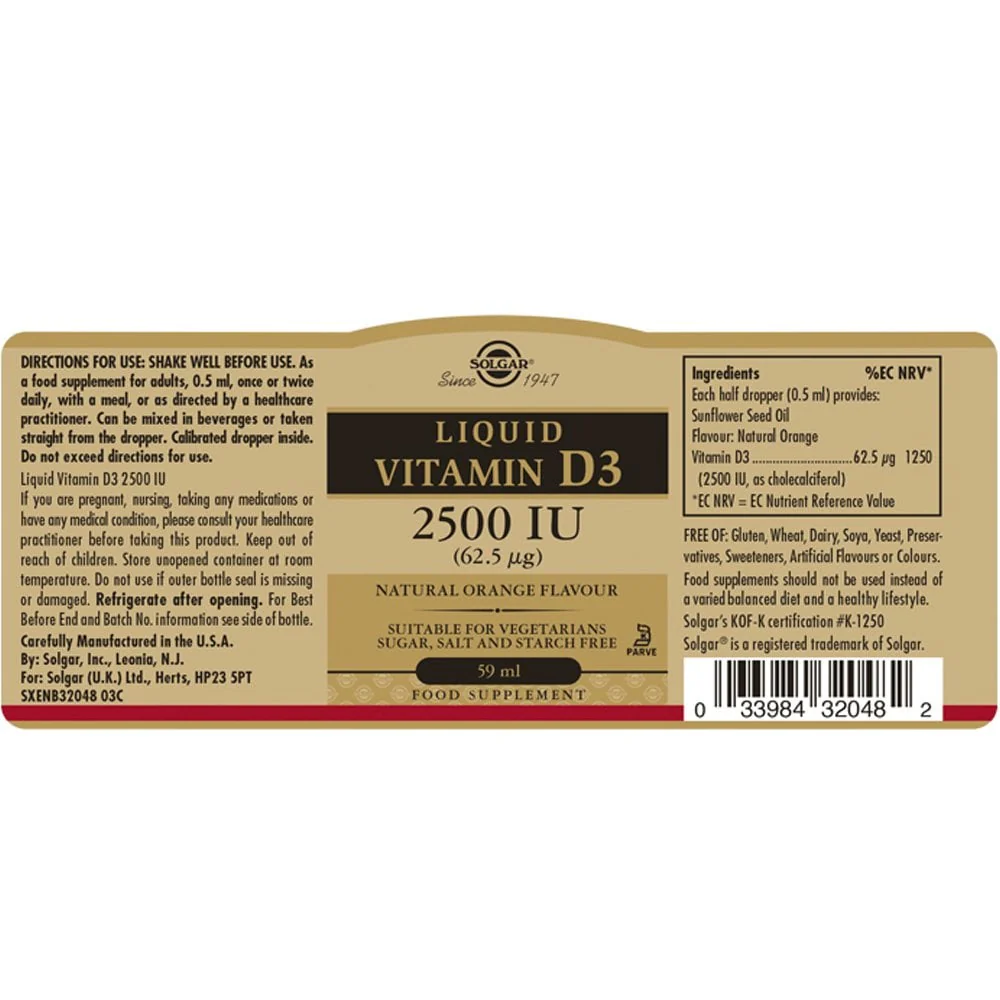 Solgar Liquid Vitamin D3 2500 IU 59ml - Image 2