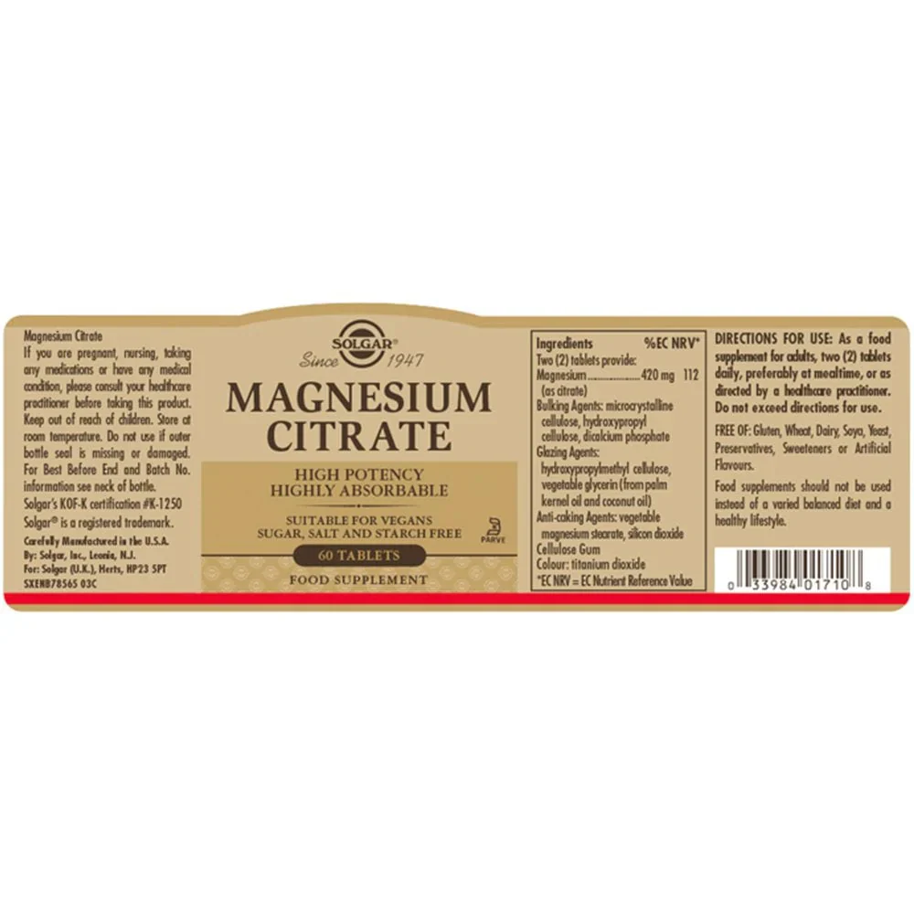 Solgar Magnesium Citrate 60 Tablets - Image 3
