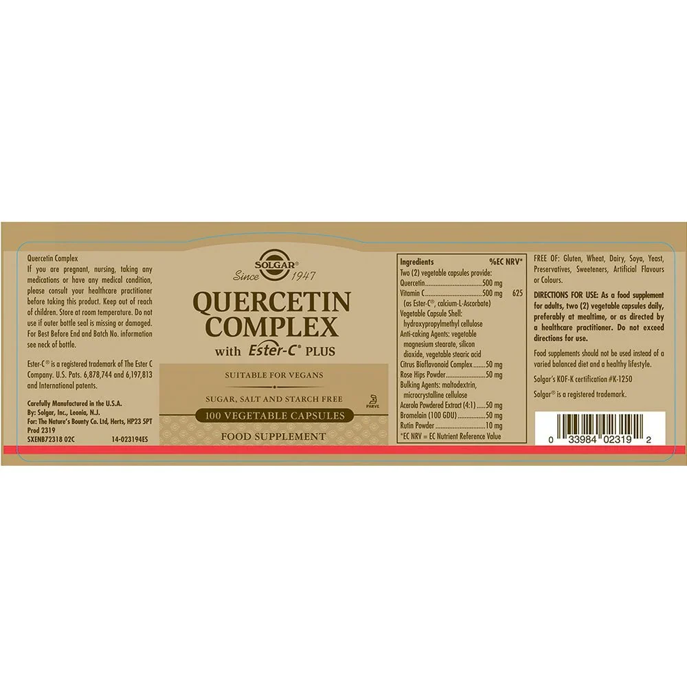 Solgar Quercetin Complex With Ester-C Plus 100 Vegetable Capsules - Image 3