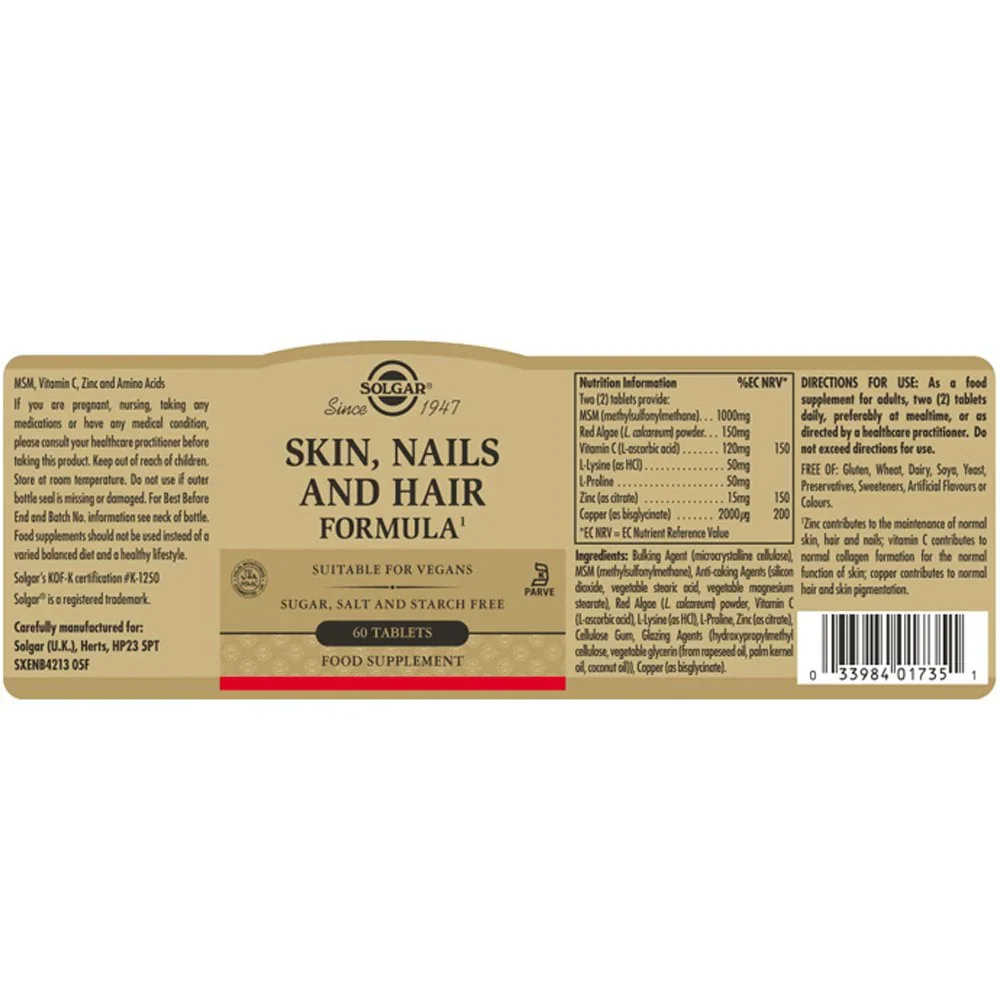 Solgar Skin, Nails & Hair Formula 120 Tablets - Image 2