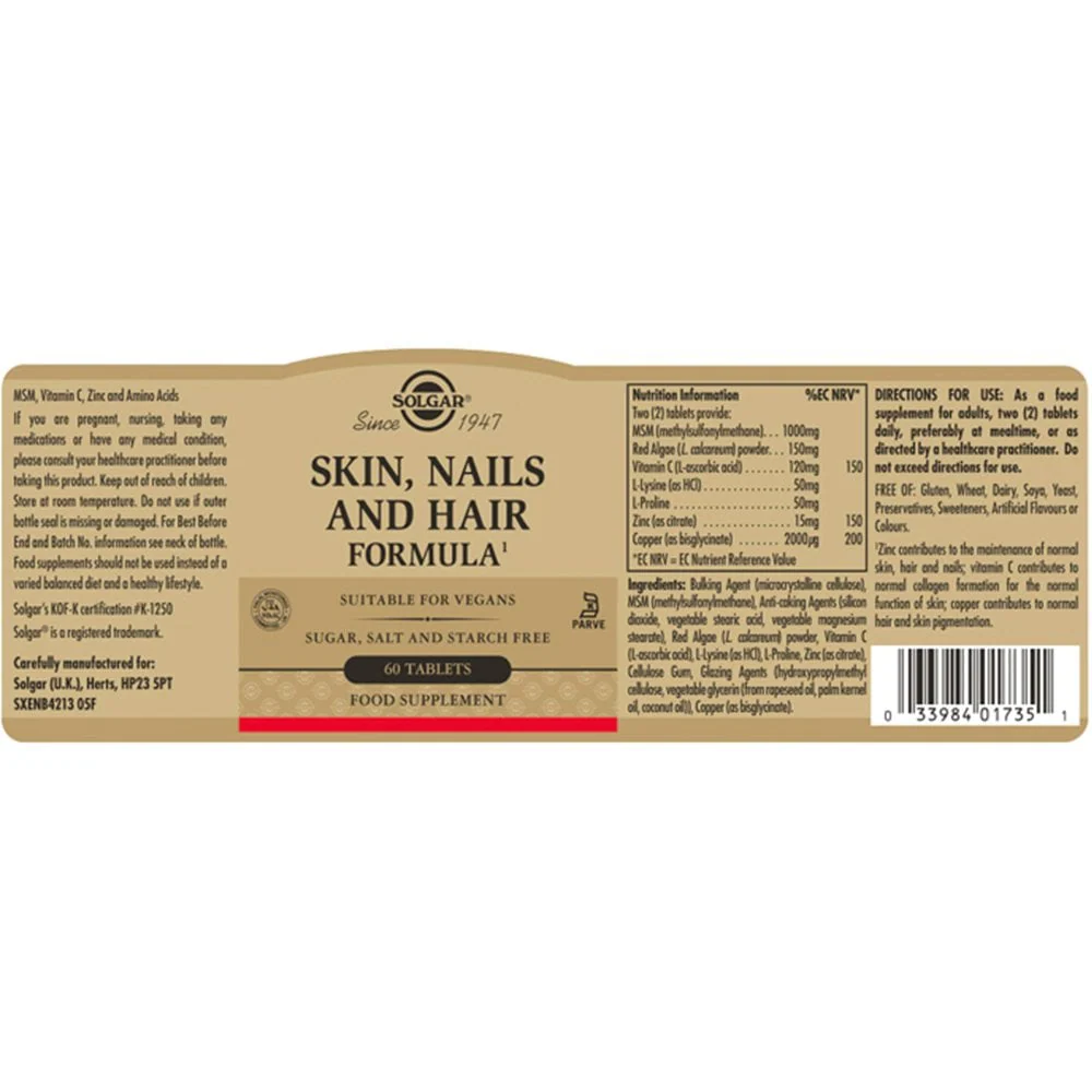 Solgar Skin, Nails & Hair Formula 60 Tablets - Image 2