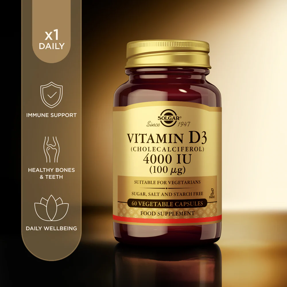 Solgar Vitamin D3 Cholecalciferol 4000 IU 100 µg 120 Vegetable Capsules - Image 3