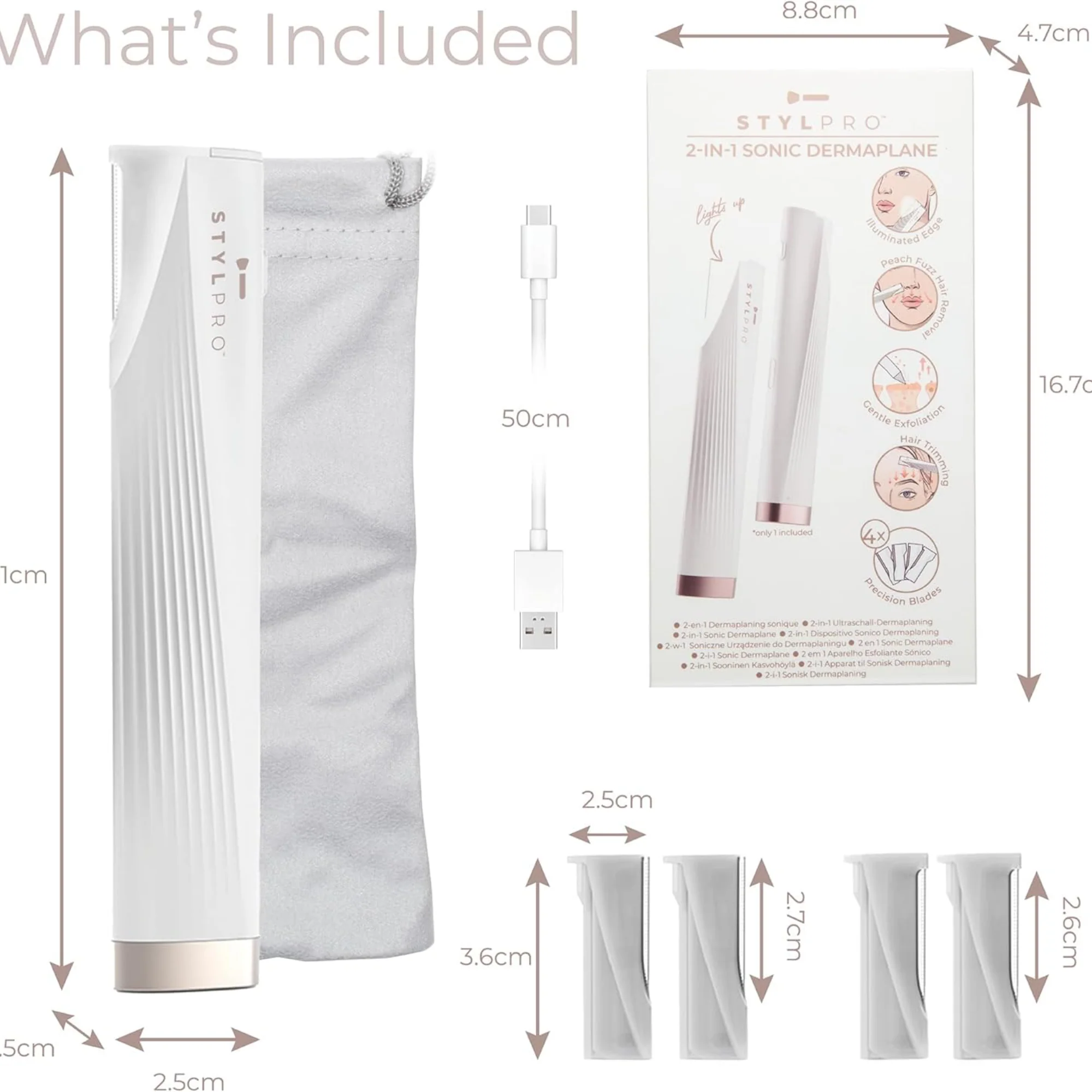 StylPro 2-In-1 Light Up Sonic Dermaplane & Trimmer - Image 8