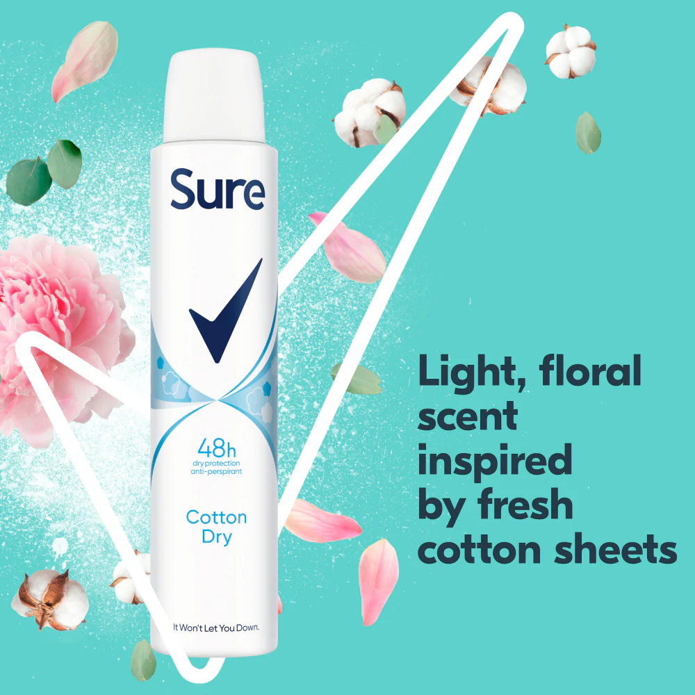 Sure Essential Protection 48h Cotton Dry Anti-Perspirant Deodorant Spray 200ml - Image 6