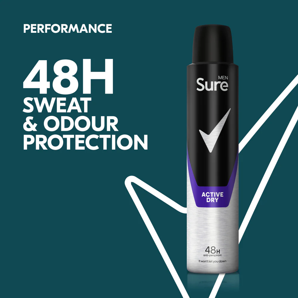 Sure Men Essential Protection 48h Active Dry Anti-Perspirant Deodorant Spray 200ml - Image 3