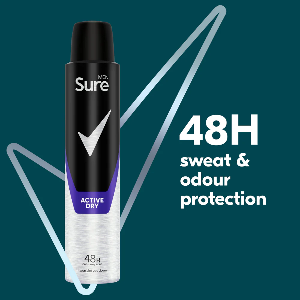Sure Men Essential Protection 48h Active Dry Anti-Perspirant Deodorant Spray 200ml - Image 5