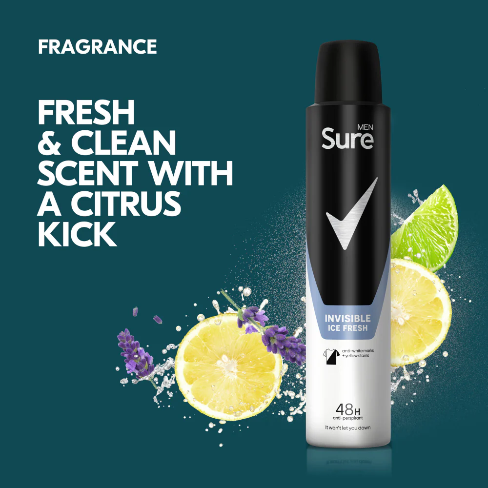 Sure Men Essential Protection 48h Invisible Ice Fresh Anti-Perspirant Deodorant Spray 200ml - Image 4