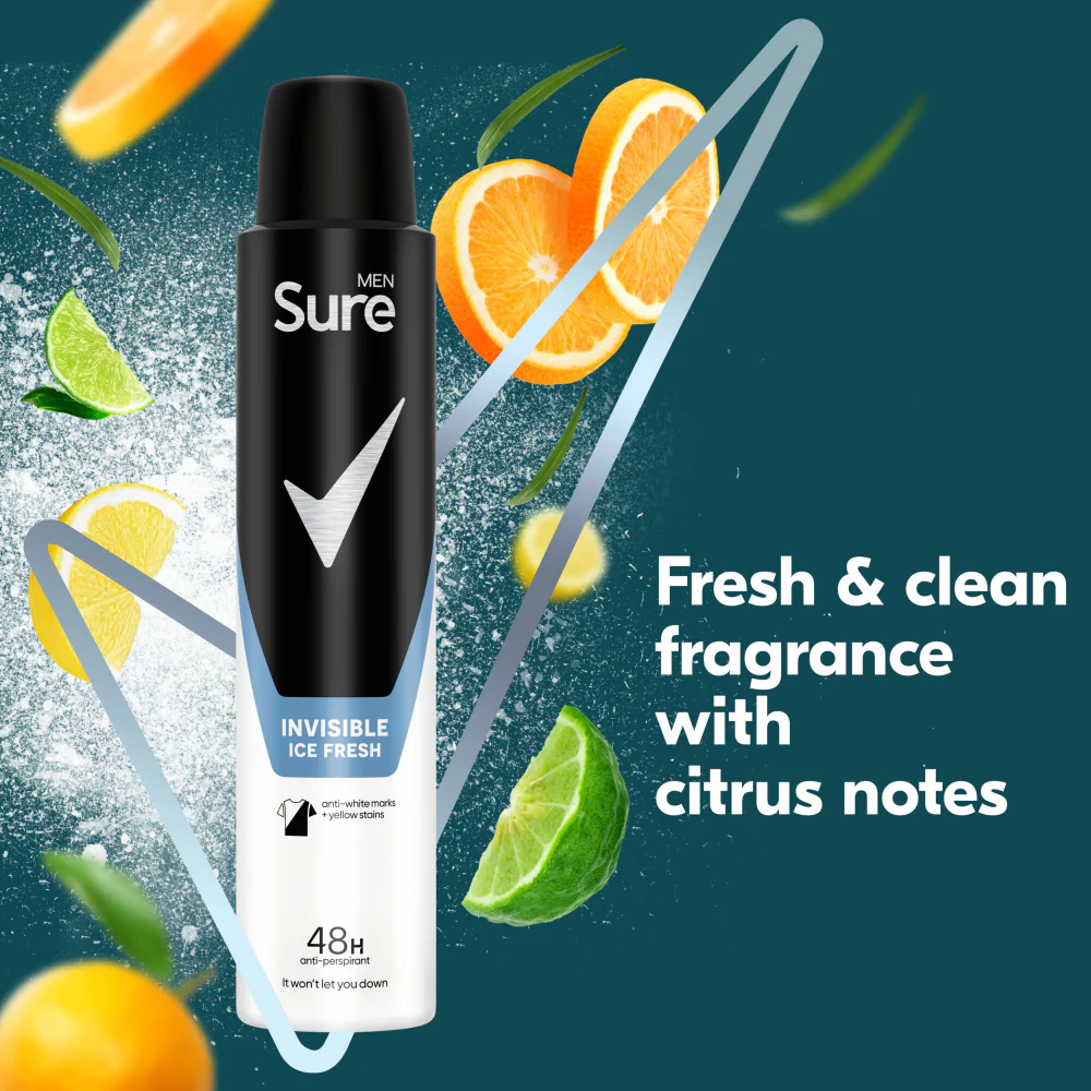 Sure Men Essential Protection 48h Invisible Ice Fresh Anti-Perspirant Deodorant Spray 200ml - Image 6