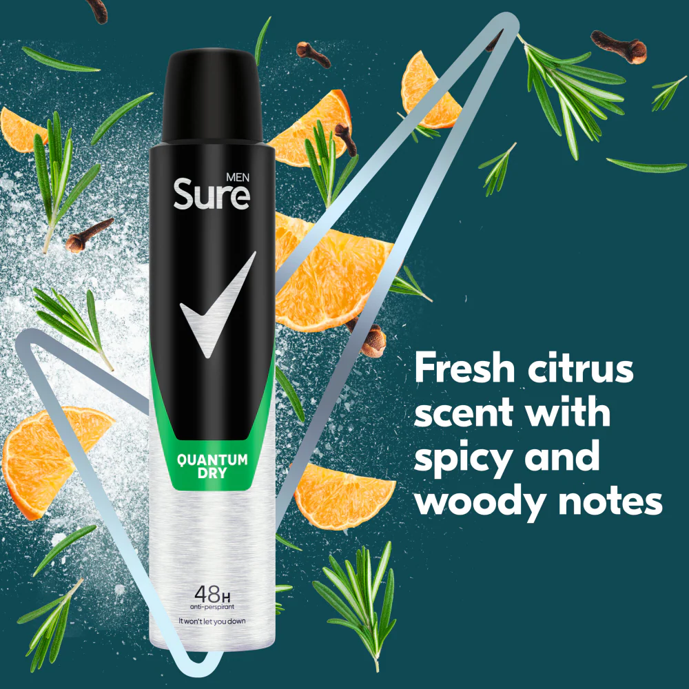 Sure Men Essential Protection 48h Quantum Dry Anti-Perspirant Deodorant Spray 200ml - Image 4