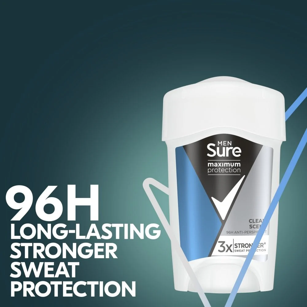 Sure Men Maximum Protection 96h Clean Scent Anti-Perspirant Deodorant Stick 45ml - Image 3