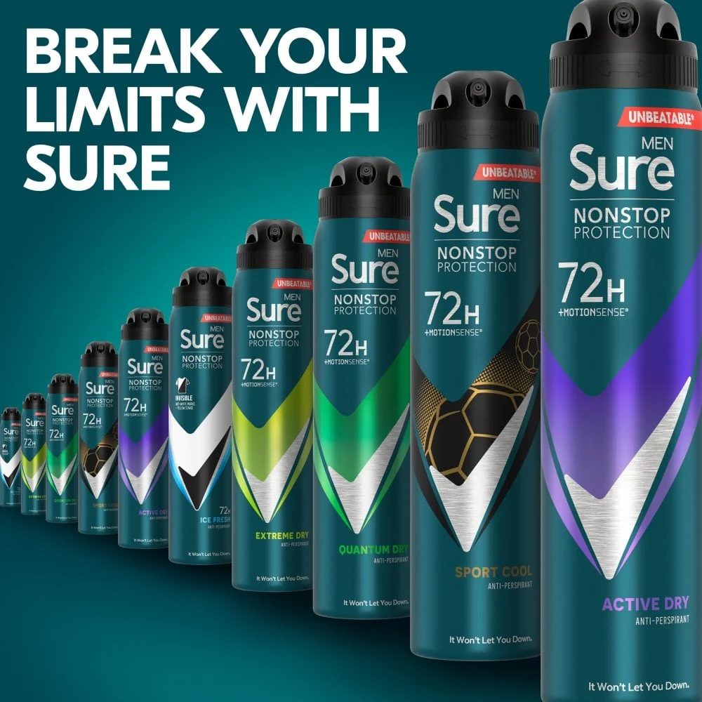 Sure Men Nonstop Protection 72h Active Dry Anti-Perspirant Deodorant Spray 250ml - Image 8