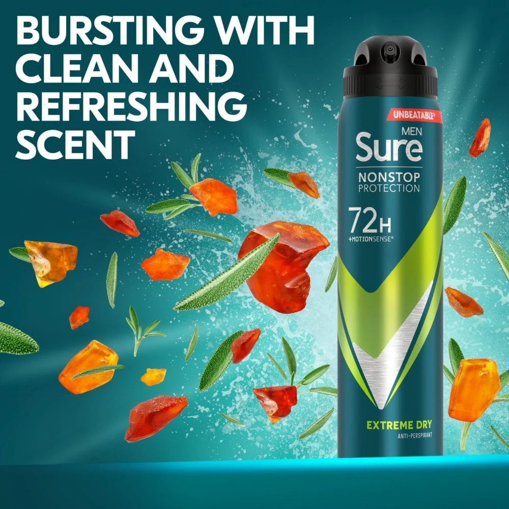 Sure Men Nonstop Protection 72h Extreme Dry Anti-Perspirant Deodorant Spray 250ml - Image 3