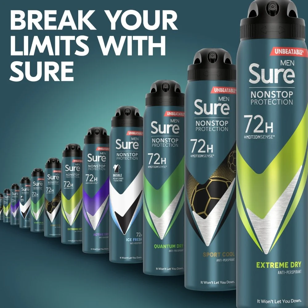Sure Men Nonstop Protection 72h Extreme Dry Anti-Perspirant Deodorant Spray 250ml - Image 6
