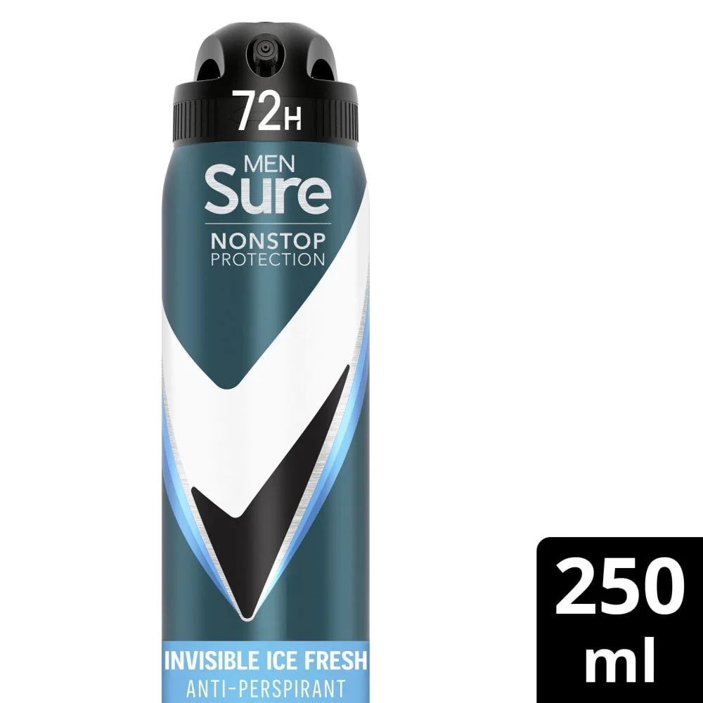 Sure Men Nonstop Protection 72h Invisible Ice Fresh Anti-Perspirant Deodorant Spray 250ml - Image 2