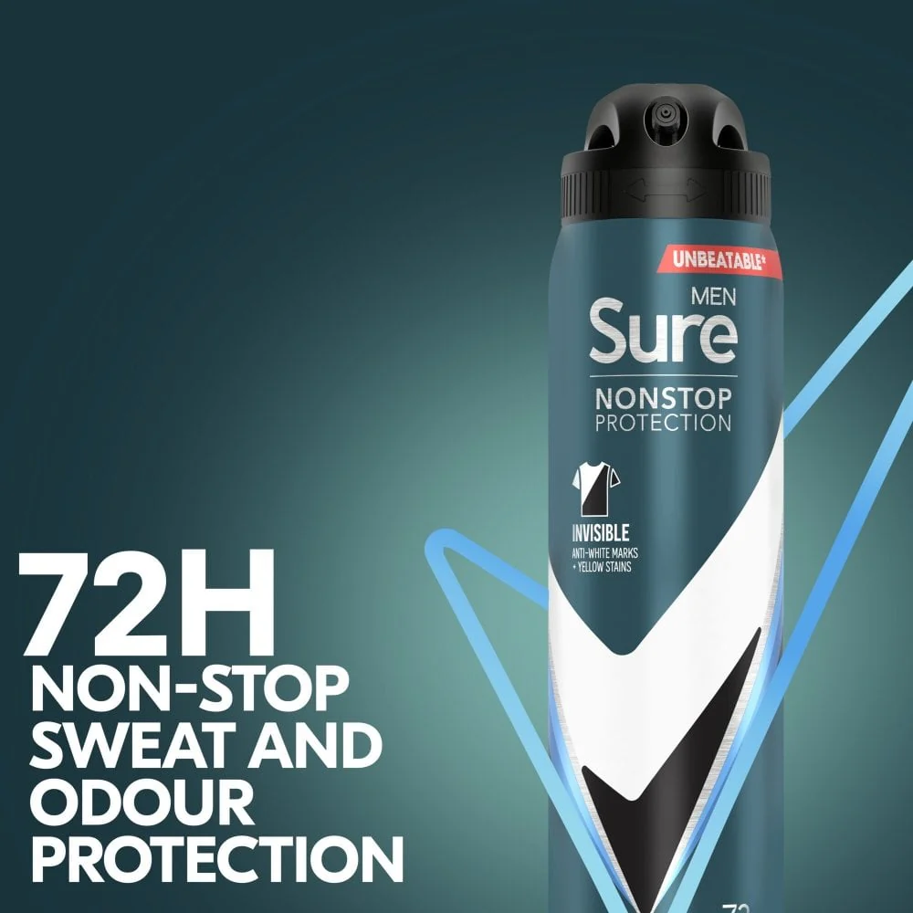 Sure Men Nonstop Protection 72h Invisible Ice Fresh Anti-Perspirant Deodorant Spray 250ml - Image 3