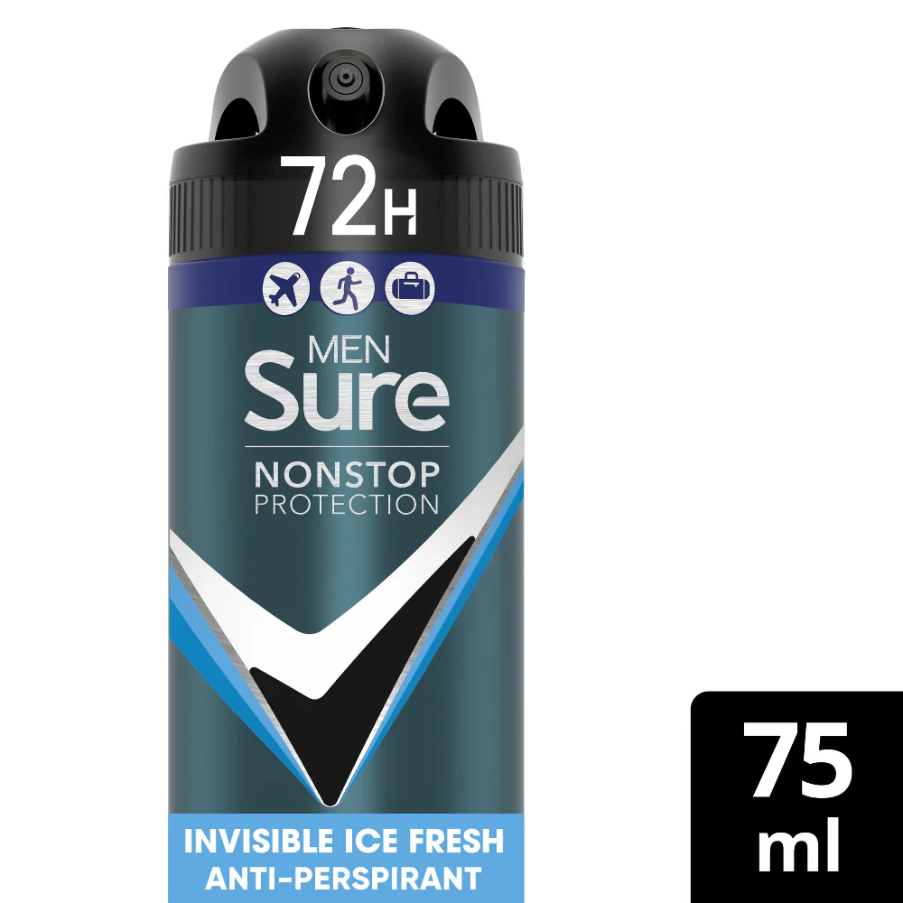 Sure Men Nonstop Protection 72h Invisible Ice Fresh Anti-Perspirant Deodorant Spray 75ml - Image 2