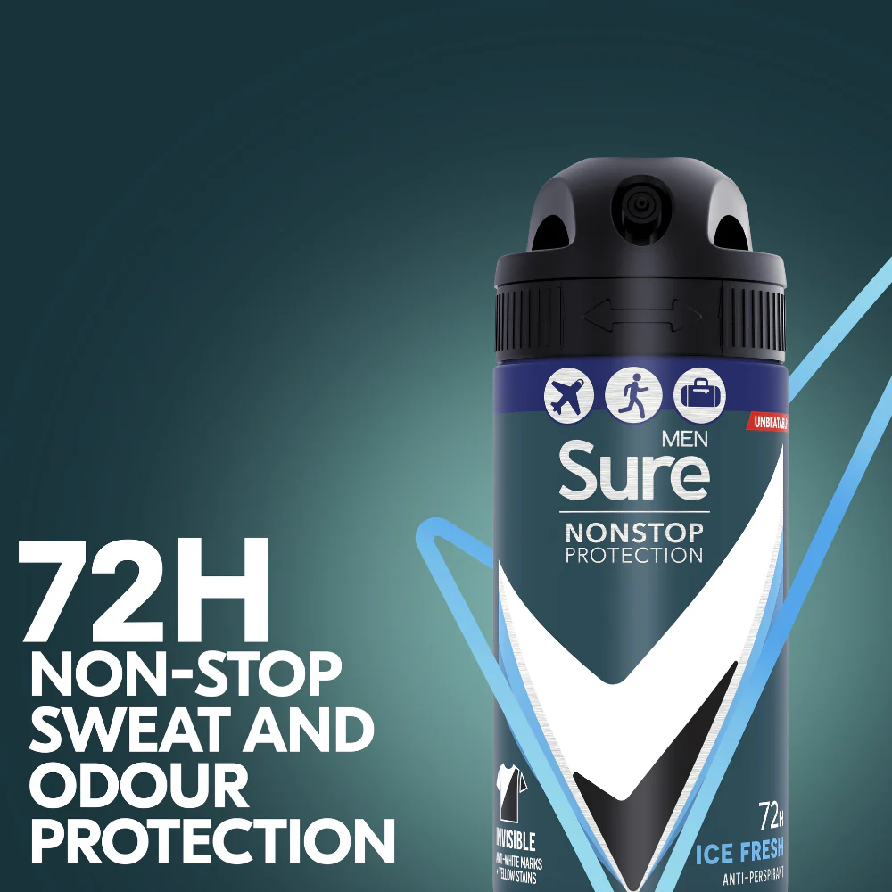 Sure Men Nonstop Protection 72h Invisible Ice Fresh Anti-Perspirant Deodorant Spray 75ml - Image 3