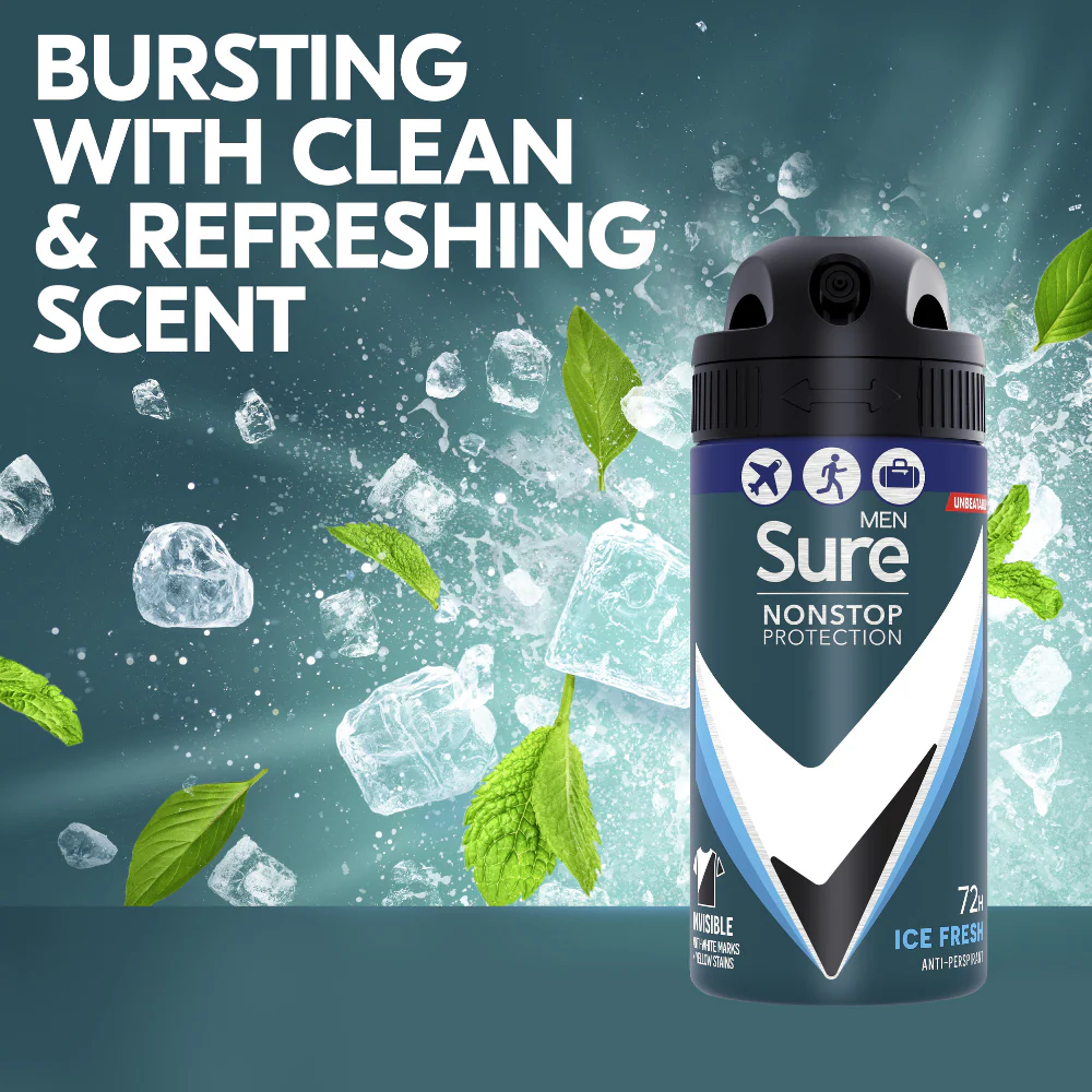 Sure Men Nonstop Protection 72h Invisible Ice Fresh Anti-Perspirant Deodorant Spray 75ml - Image 5