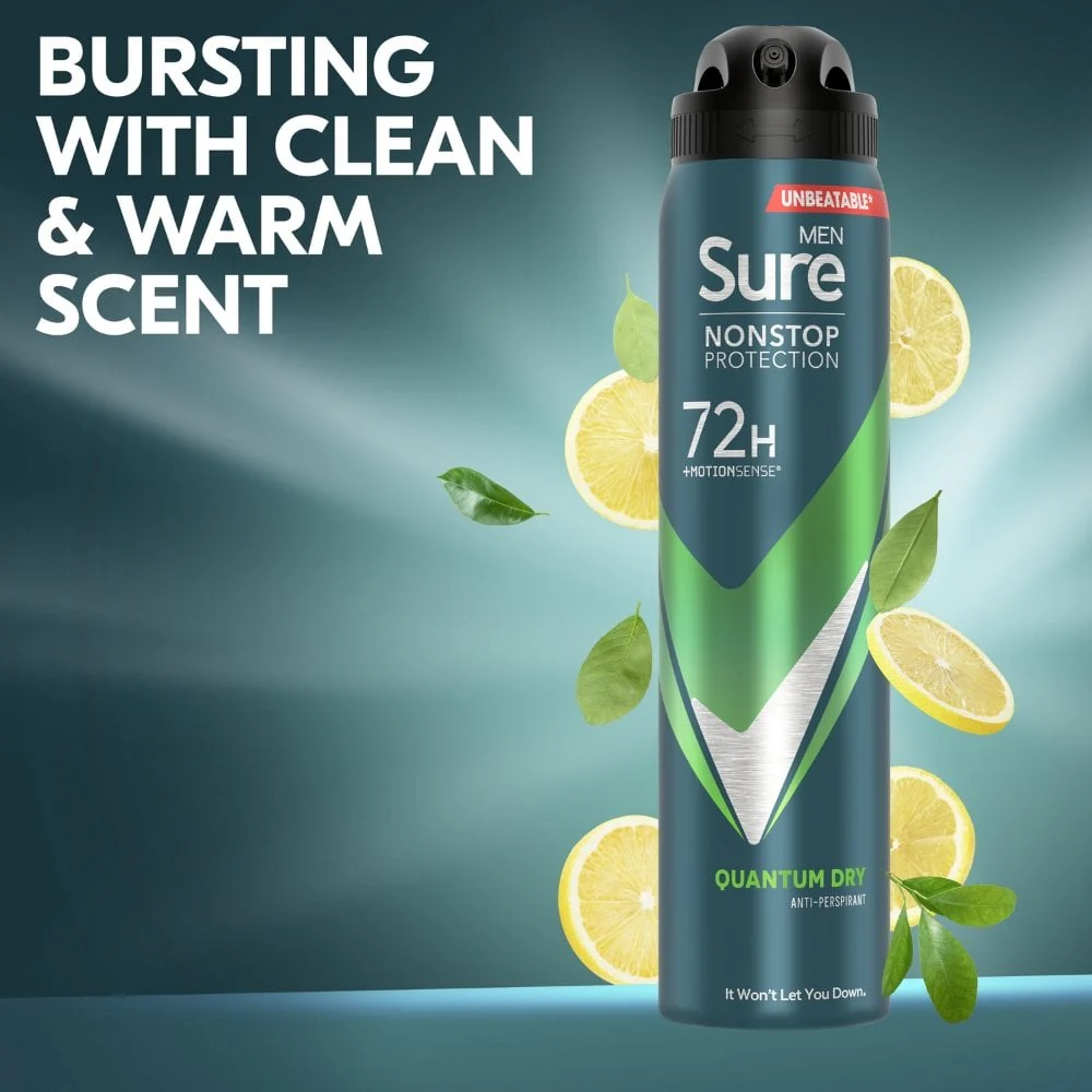 Sure Men Nonstop Protection 72h Quantum Dry Anti-Perspirant Deodorant Spray 250ml - Image 3