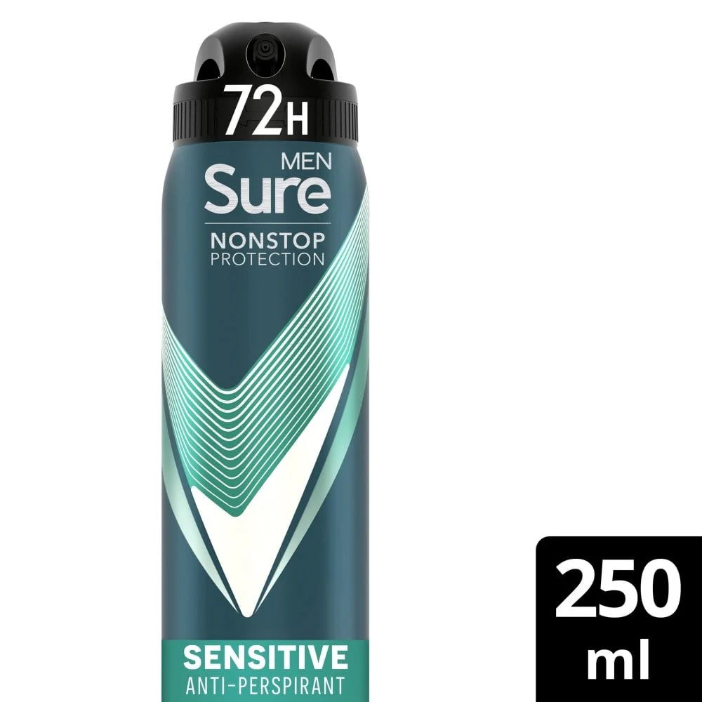 Sure Men Nonstop Protection 72h Sensitive Anti-Perspirant Deodorant Spray 250ml - Image 2