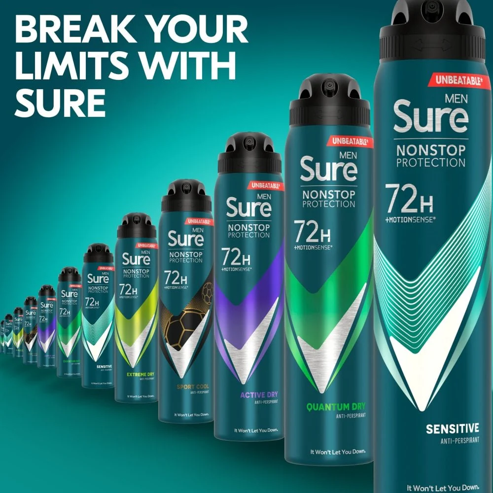 Sure Men Nonstop Protection 72h Sensitive Anti-Perspirant Deodorant Spray 250ml - Image 8