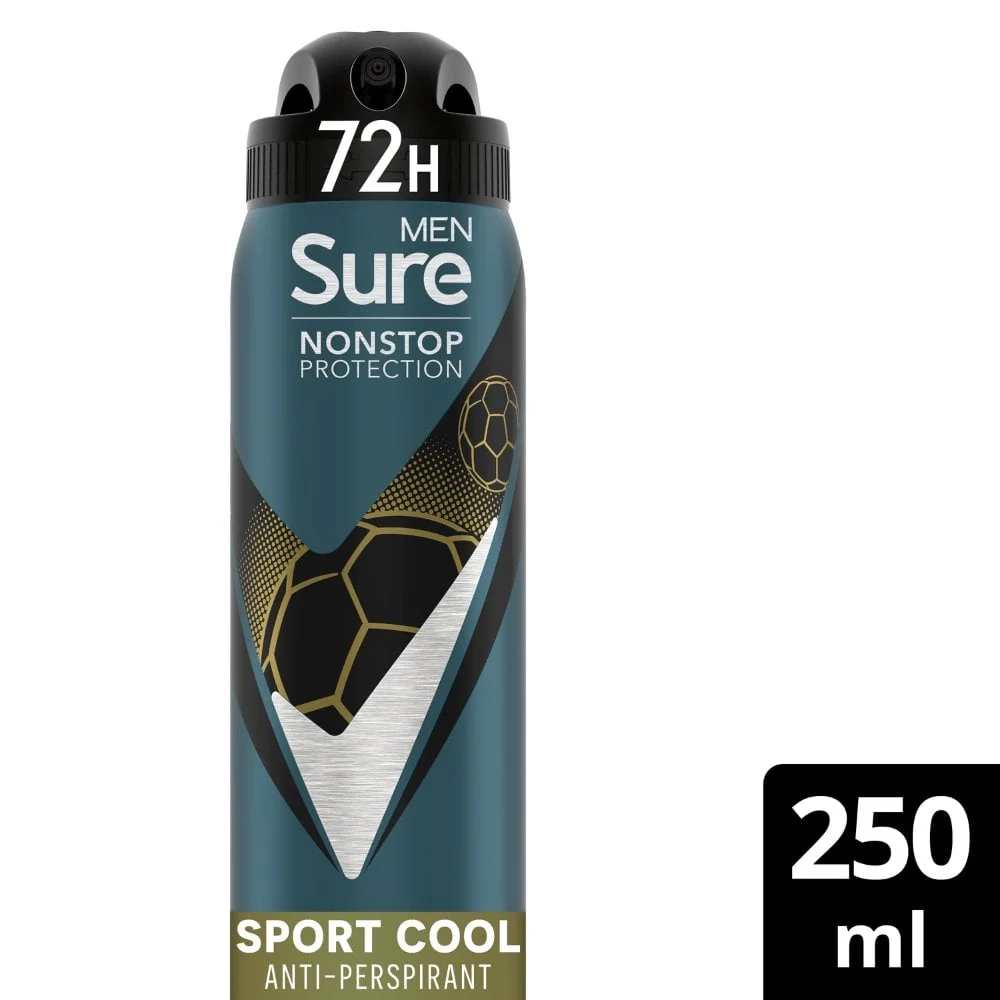 Sure Men Nonstop Protection 72h Sport Cool Anti-Perspirant Deodorant Spray 250ml - Image 2
