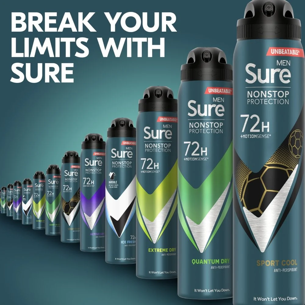 Sure Men Nonstop Protection 72h Sport Cool Anti-Perspirant Deodorant Spray 250ml - Image 6