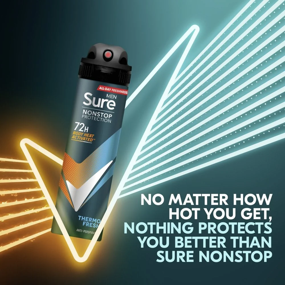 Sure Men Nonstop Protection 72h Thermo Fresh Anti-Perspirant Deodorant Spray 250ml - Image 3