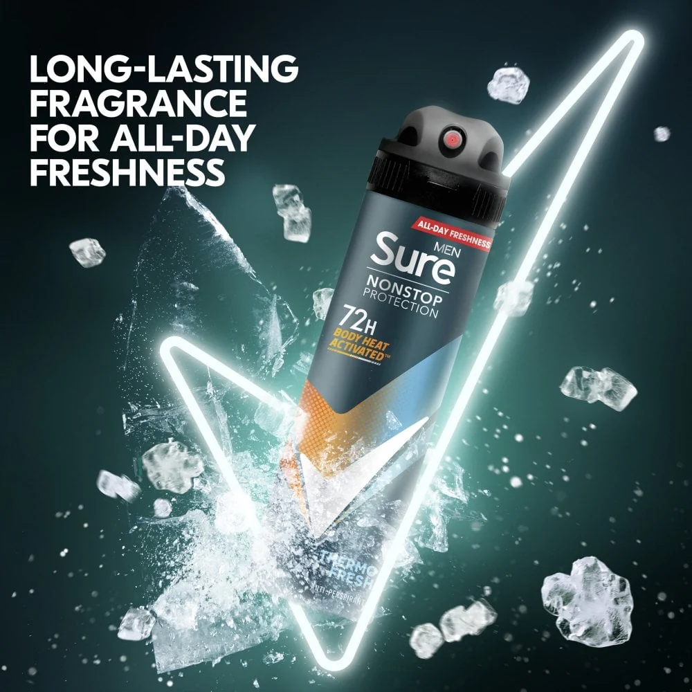 Sure Men Nonstop Protection 72h Thermo Fresh Anti-Perspirant Deodorant Spray 250ml - Image 4