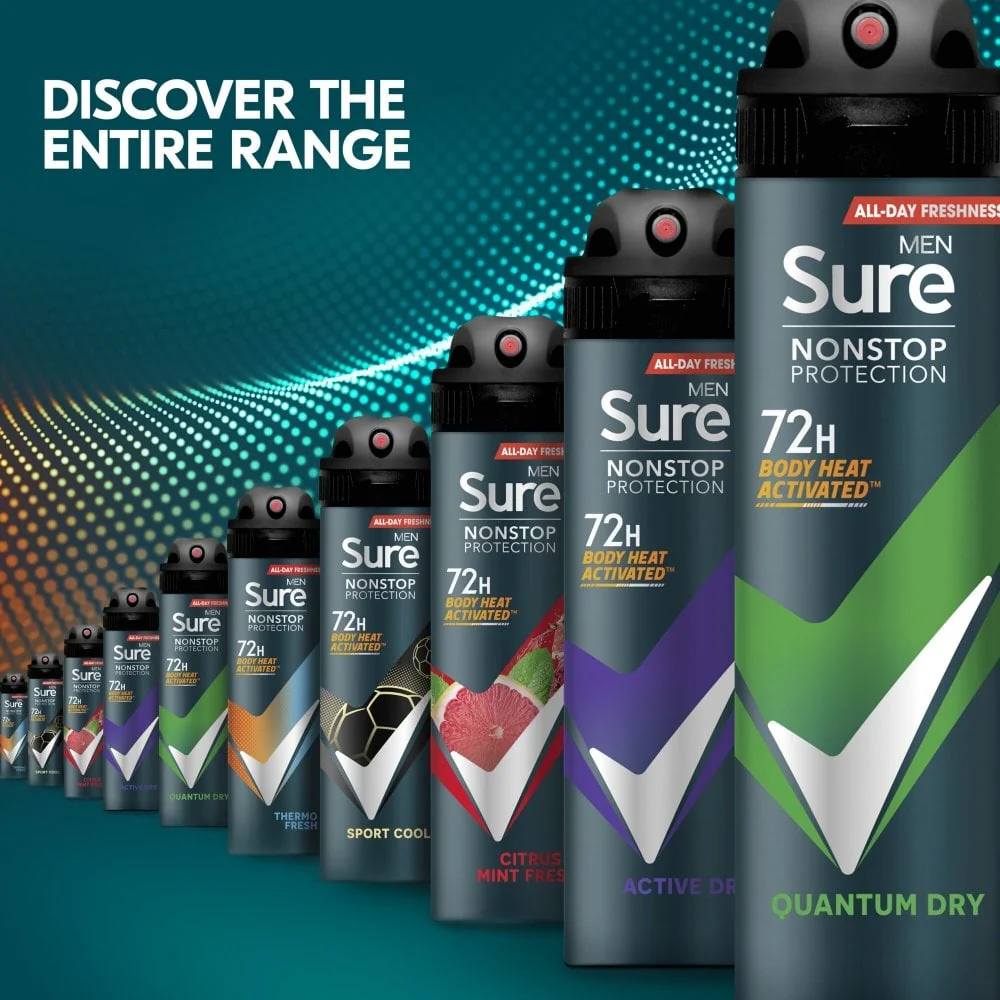 Sure Men Nonstop Protection 72h Thermo Fresh Anti-Perspirant Deodorant Spray 250ml - Image 7