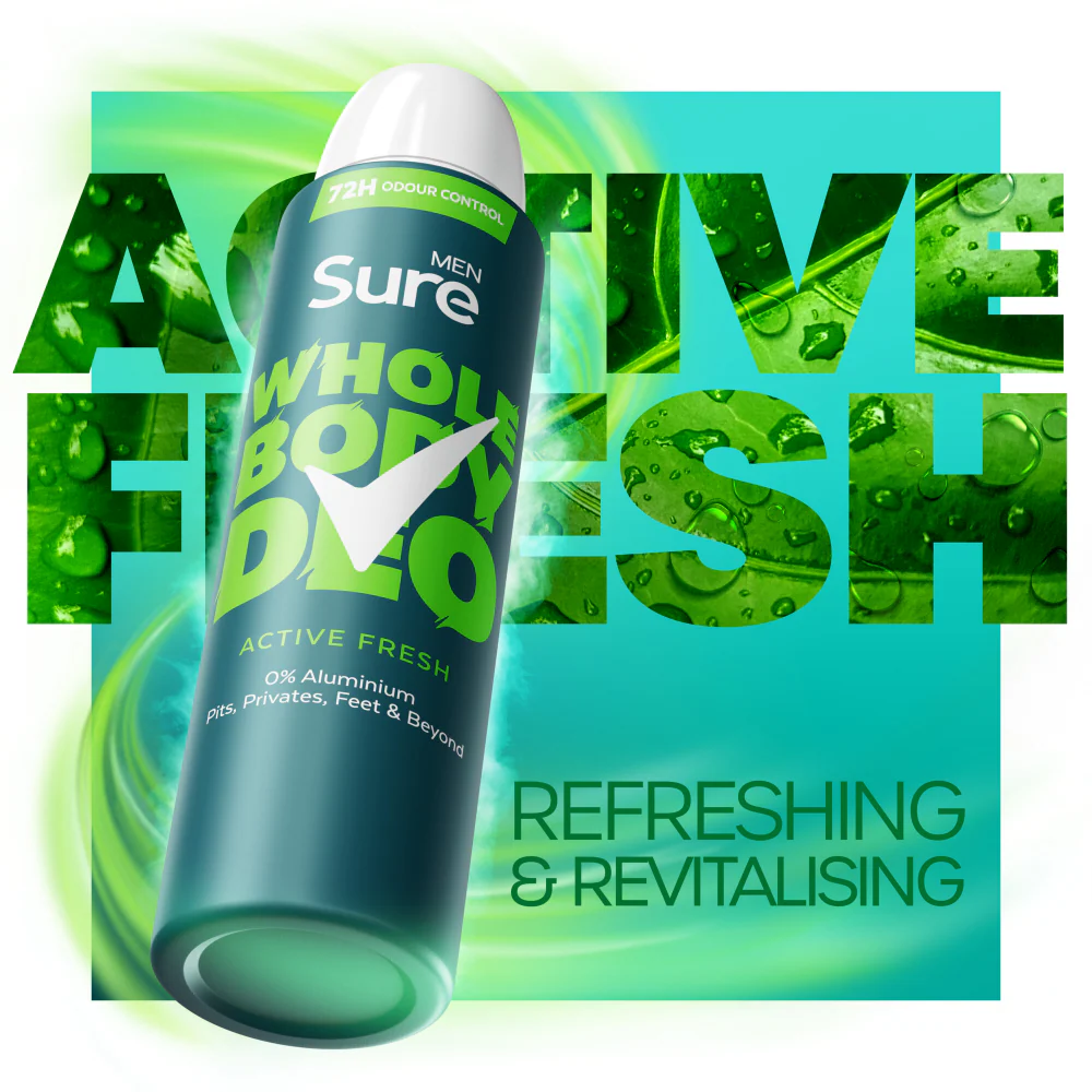 Sure Men Whole Body Deo 72h Active Fresh Deodorant Body Spray 150ml - Image 3