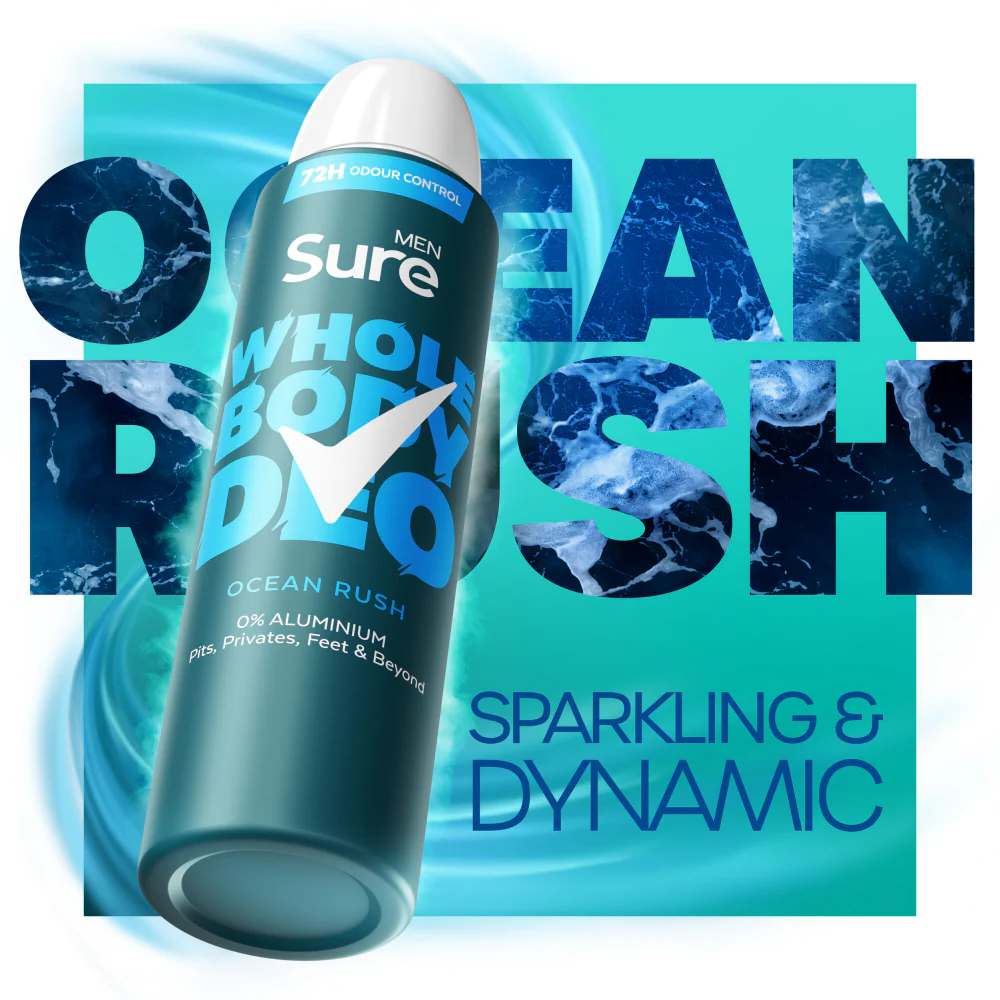 Sure Men Whole Body Deo 72h Ocean Rush Deodorant Body Spray 150ml - Image 3