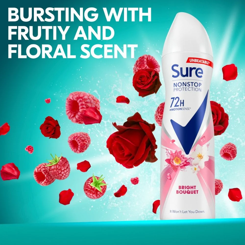 Sure Nonstop Protection 72h Bright Bouquet Anti-Perspirant Deodorant Spray 250ml - Image 4