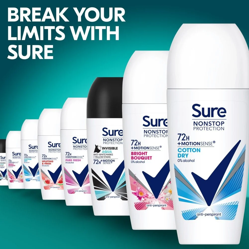 Sure Nonstop Protection 72h Cotton Dry Anti-Perspirant Deodorant Roll-On 50ml - Image 6