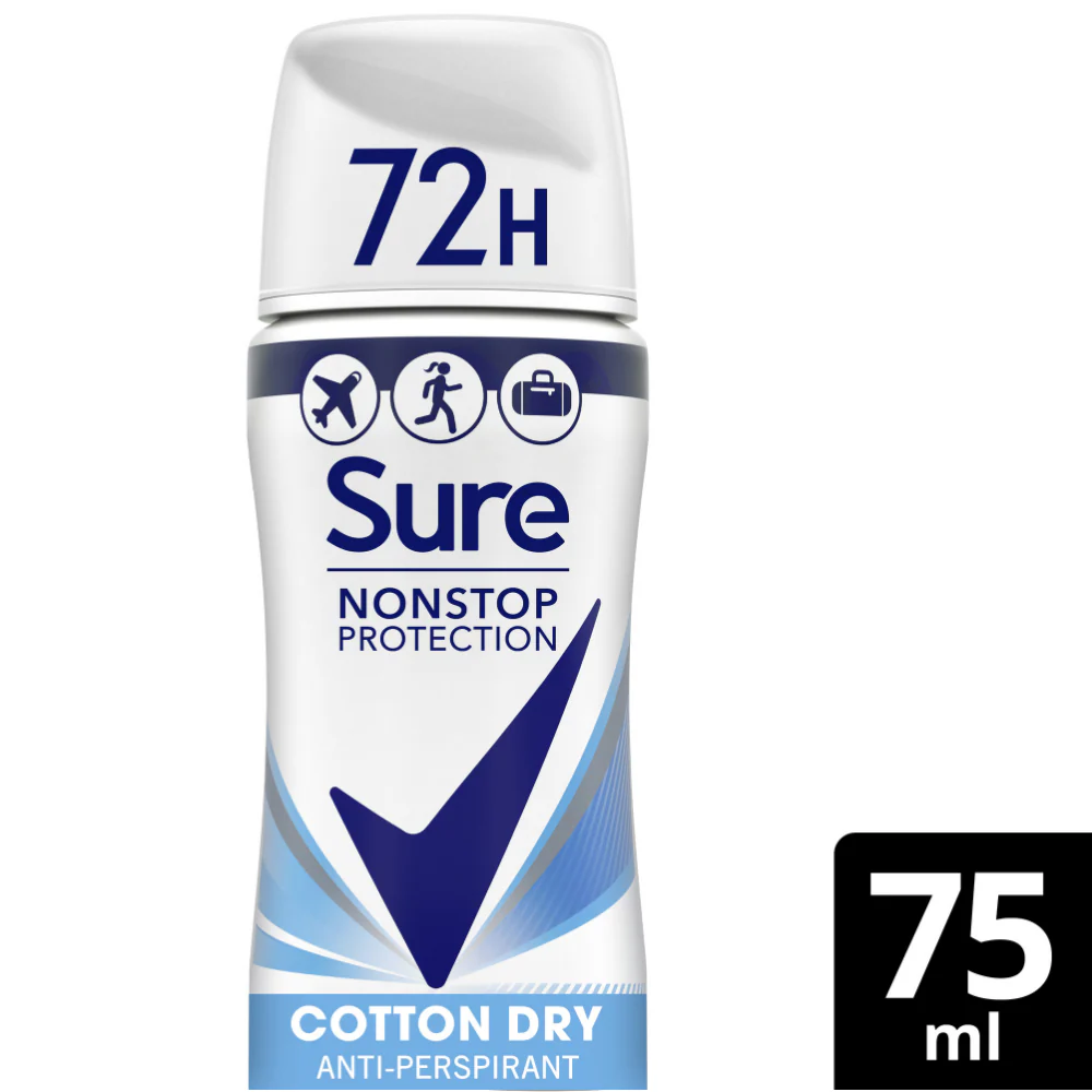 Sure Nonstop Protection 72h Cotton Dry Anti-Perspirant Deodorant Spray 75ml - Image 2