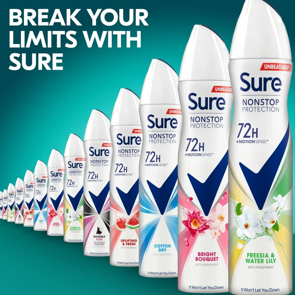 Sure Nonstop Protection 72h Freesia & Water Lily Anti-Perspirant Deodorant Spray 250ml - Image 8