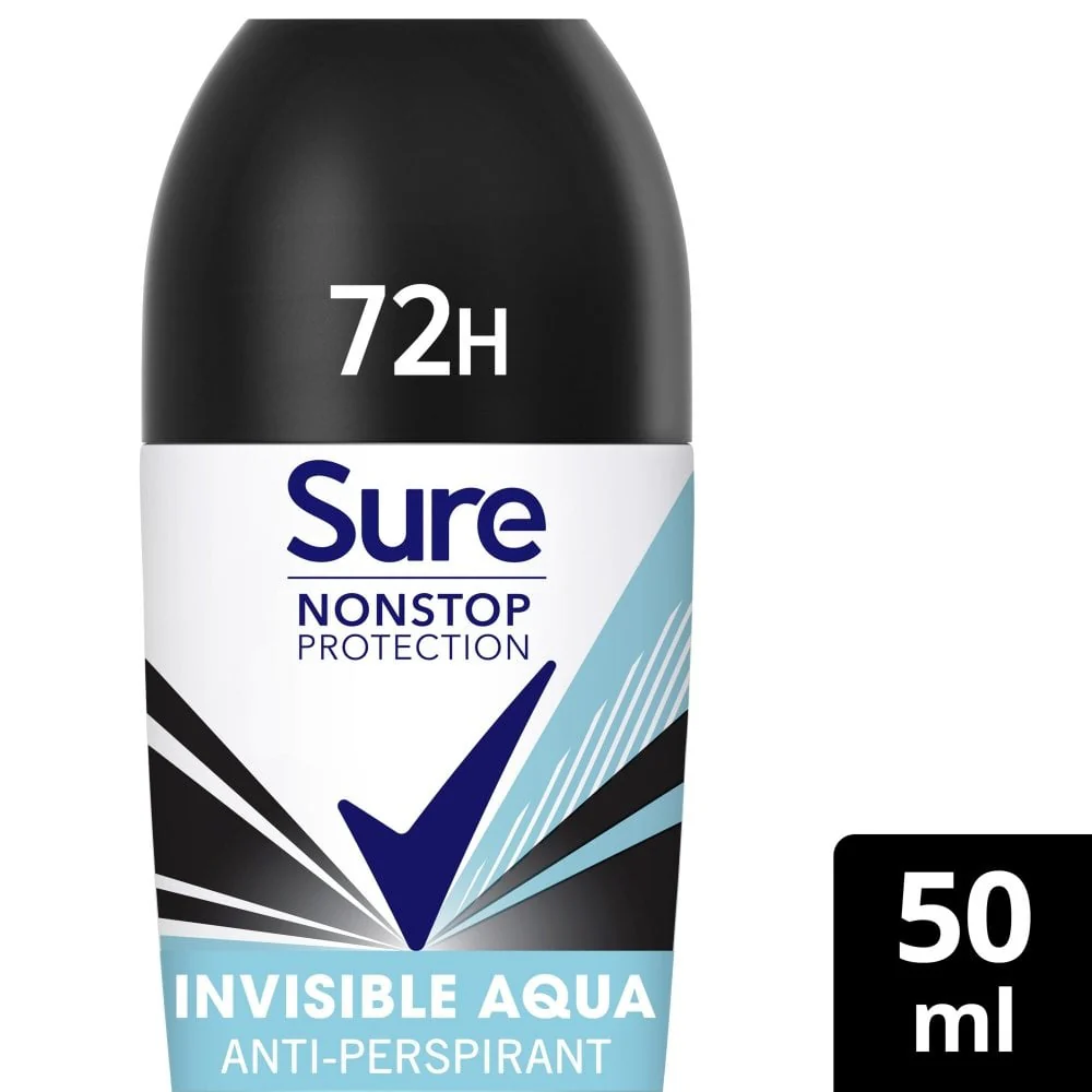 Sure Nonstop Protection 72h Invisible Aqua Anti-Perspirant Deodorant Roll-On 50ml - Image 2