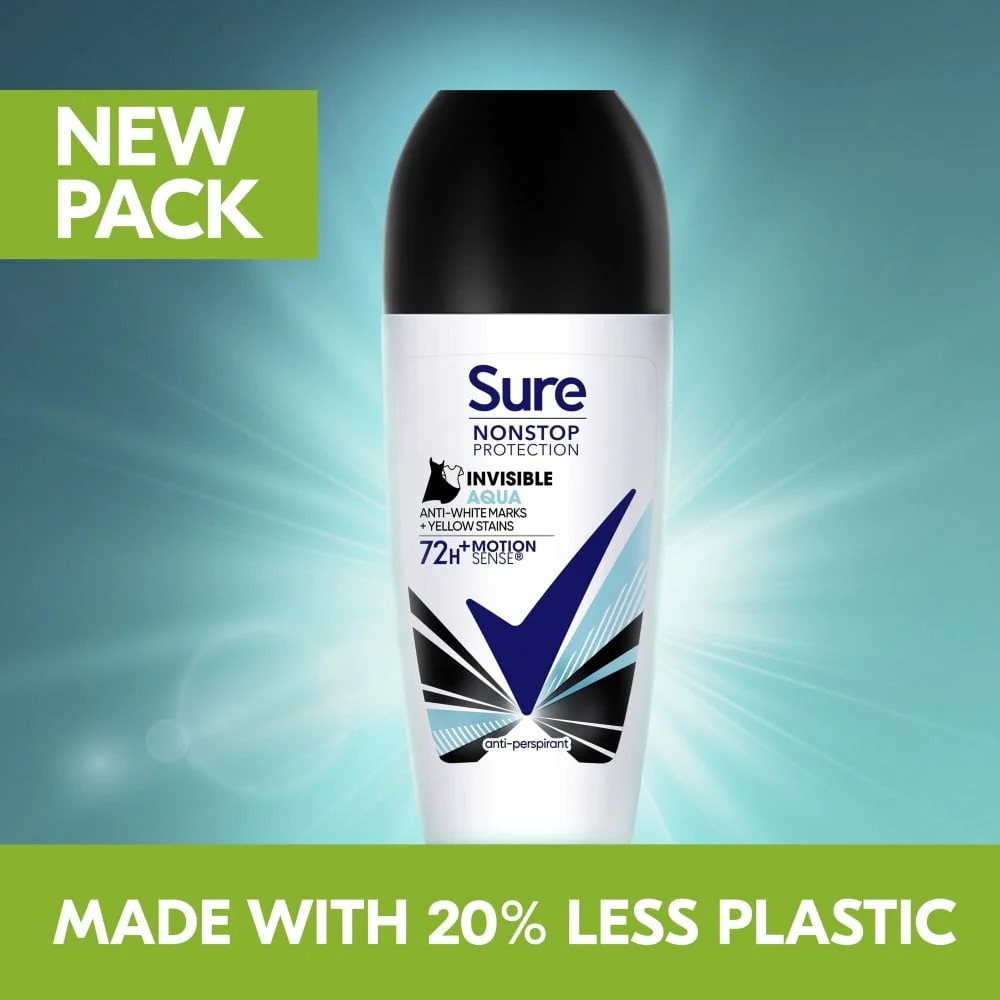Sure Nonstop Protection 72h Invisible Aqua Anti-Perspirant Deodorant Roll-On 50ml - Image 8