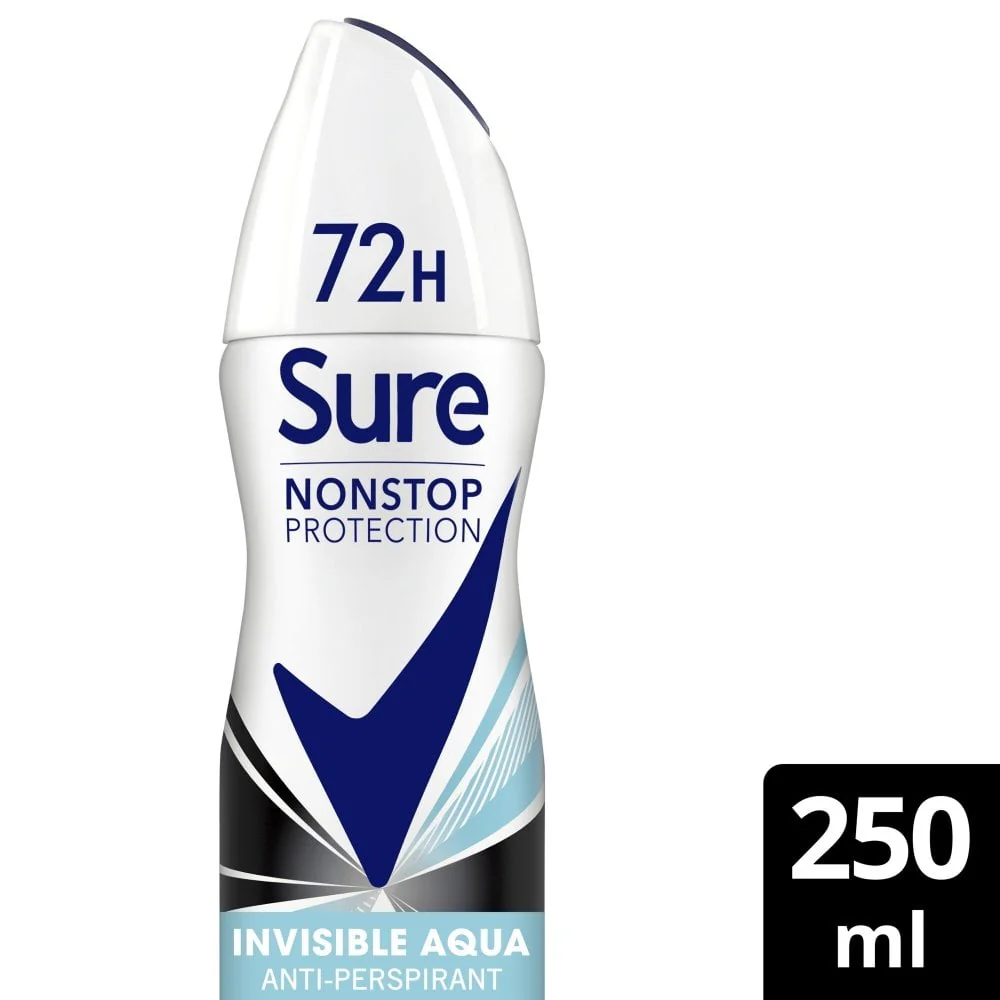 Sure Nonstop Protection 72h Invisible Aqua Anti-Perspirant Deodorant Spray 250ml - Image 2