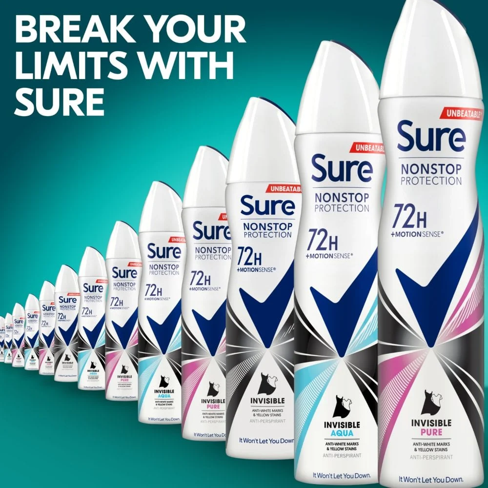 Sure Nonstop Protection 72h Invisible Pure Anti-Perspirant Deodorant Spray 250ml - Image 6