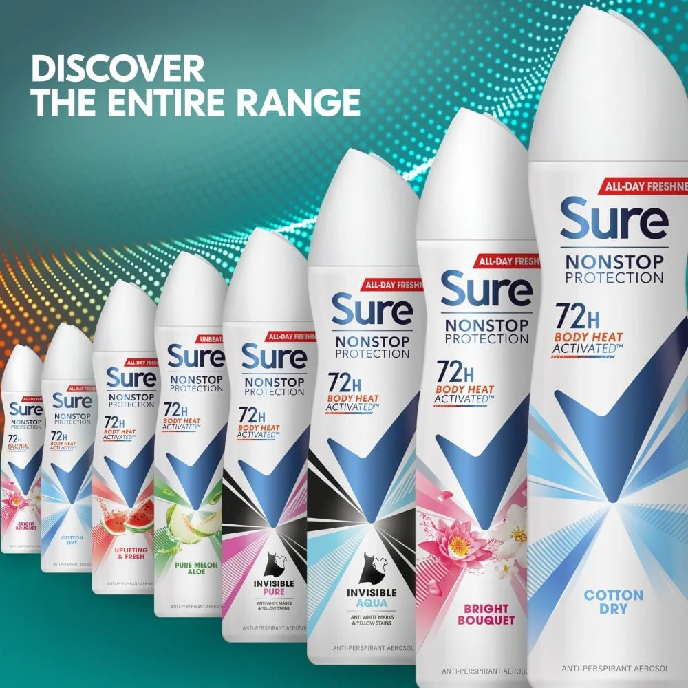 Sure Nonstop Protection 72h Pure Melon Aloe Anti-Perspirant Deodorant Spray 250ml - Image 6
