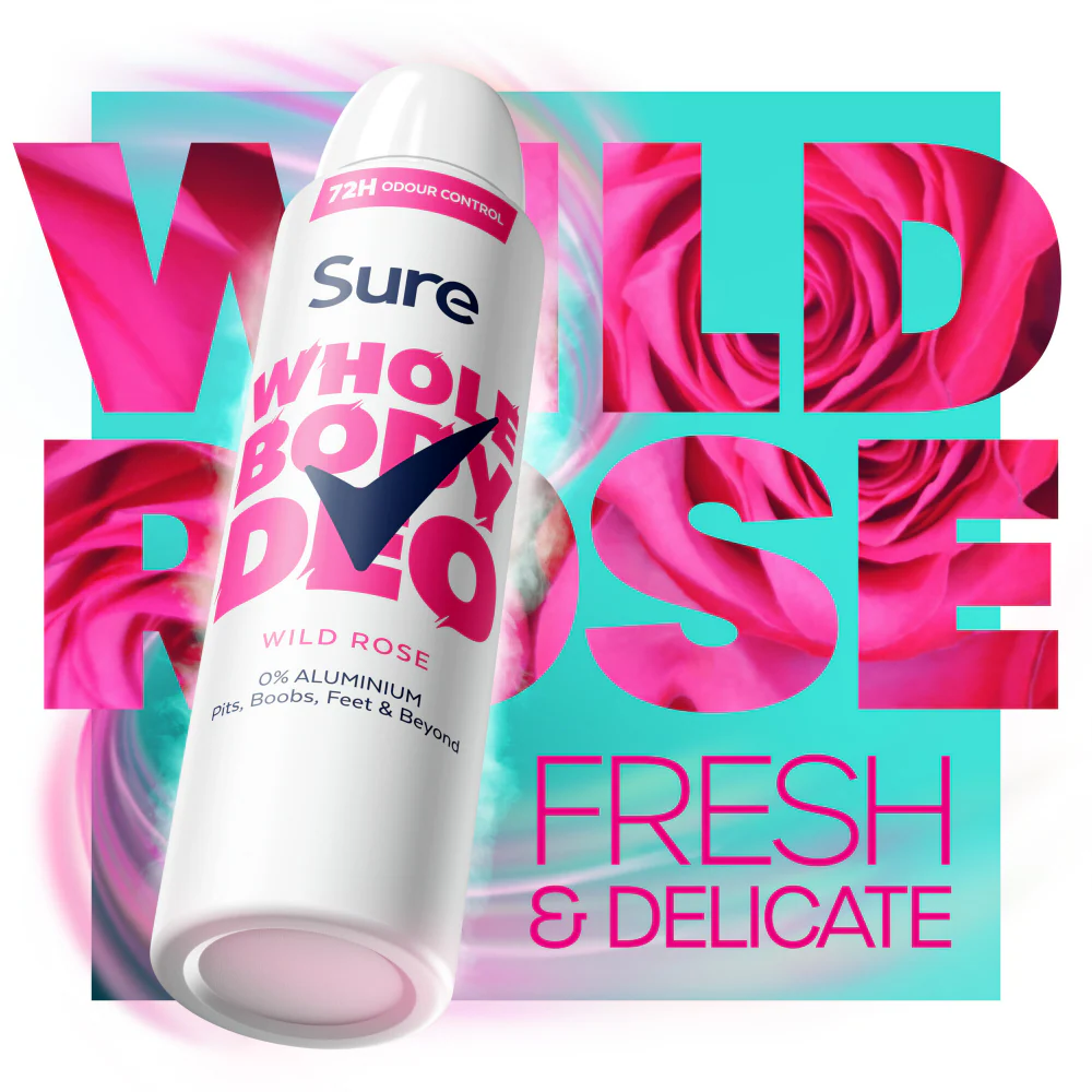 Sure Whole Body Deo 72h Wild Rose Deodorant Body Spray 150ml - Image 3