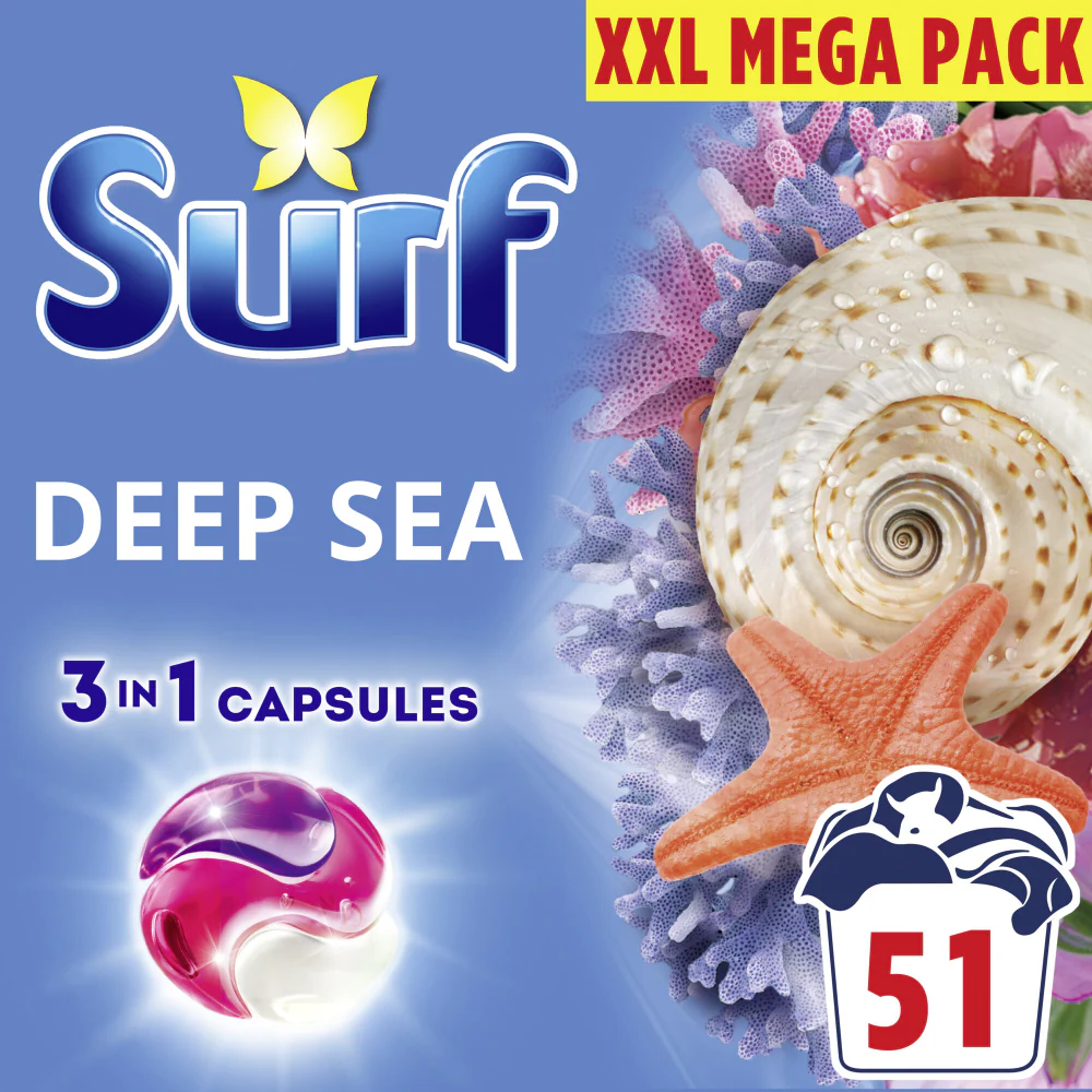 Surf Deep Sea 3-In-1 Laundry Washing Detergent Capsules 51 Washes - Image 2