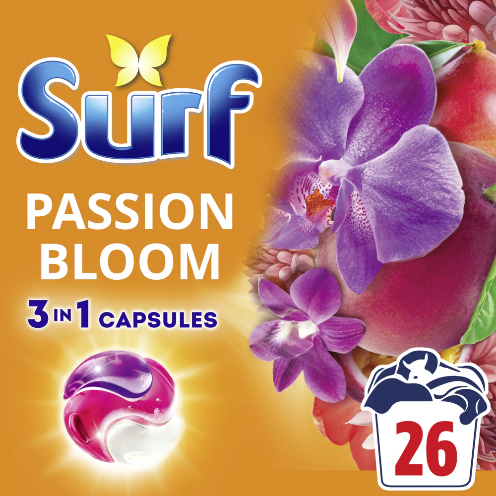 Surf Passion Bloom 3-In-1 Laundry Washing Detergent Capsules 26 Washes - Image 2