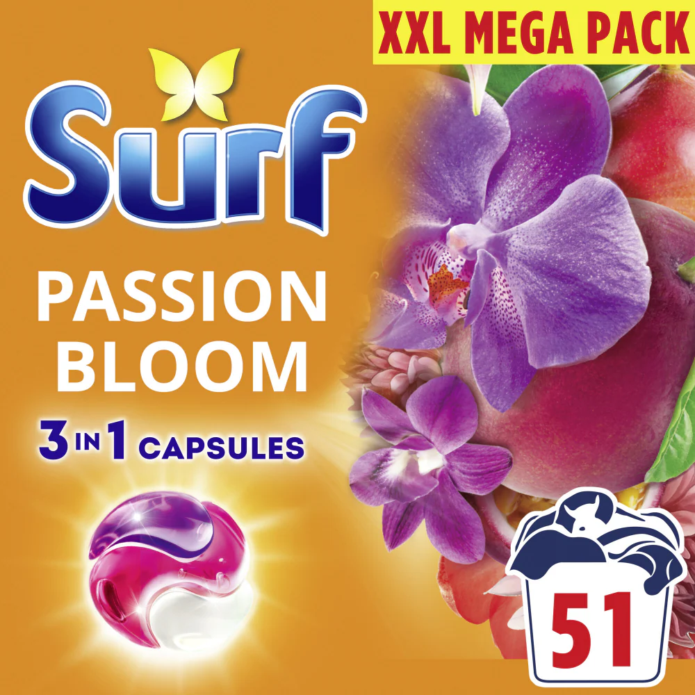 Surf Passion Bloom 3-In-1 Laundry Washing Detergent Capsules 51 Washes - Image 2