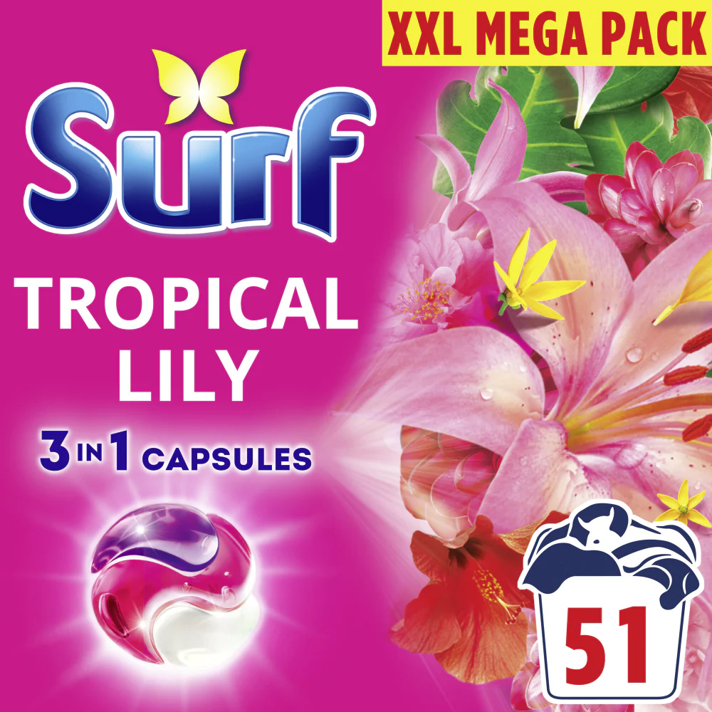 Surf Tropical Lily 3-In-1 Laundry Washing Detergent Capsules 51 Washes - Image 2