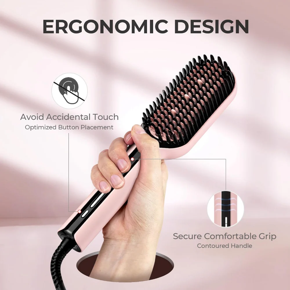 TYMO iONIC Plus Hair Straightener Brush Pink - Image 7
