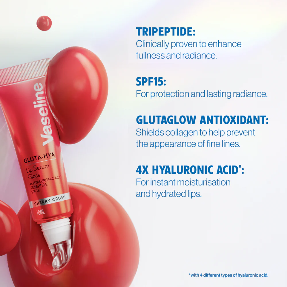 Vaseline Gluta-Hya Lip Serum Gloss Cherry Crush 10ml - Image 2
